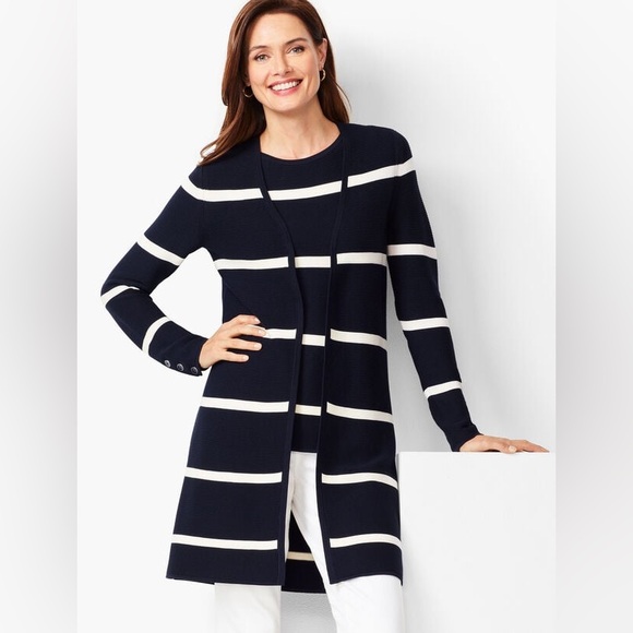 Talbots Sweaters - Talbots Open-Front Modern Ottoman Cardigan - Stripe Set